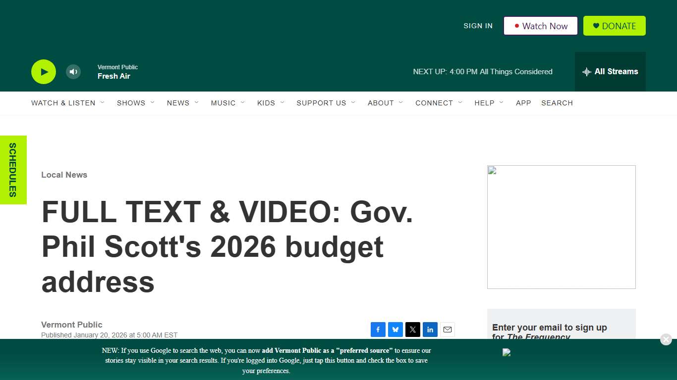 FULL TEXT & VIDEO: Gov. Phil Scott's 2026 budget address Vermont Public