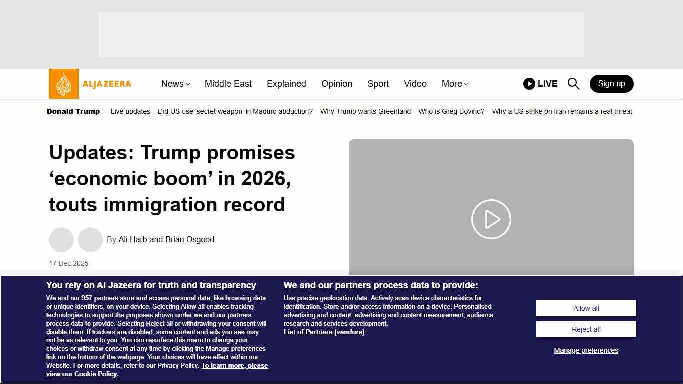 Updates: Trump promises ‘economic boom’ in 2026, touts immigration record Donald Trump News Al Jazeera