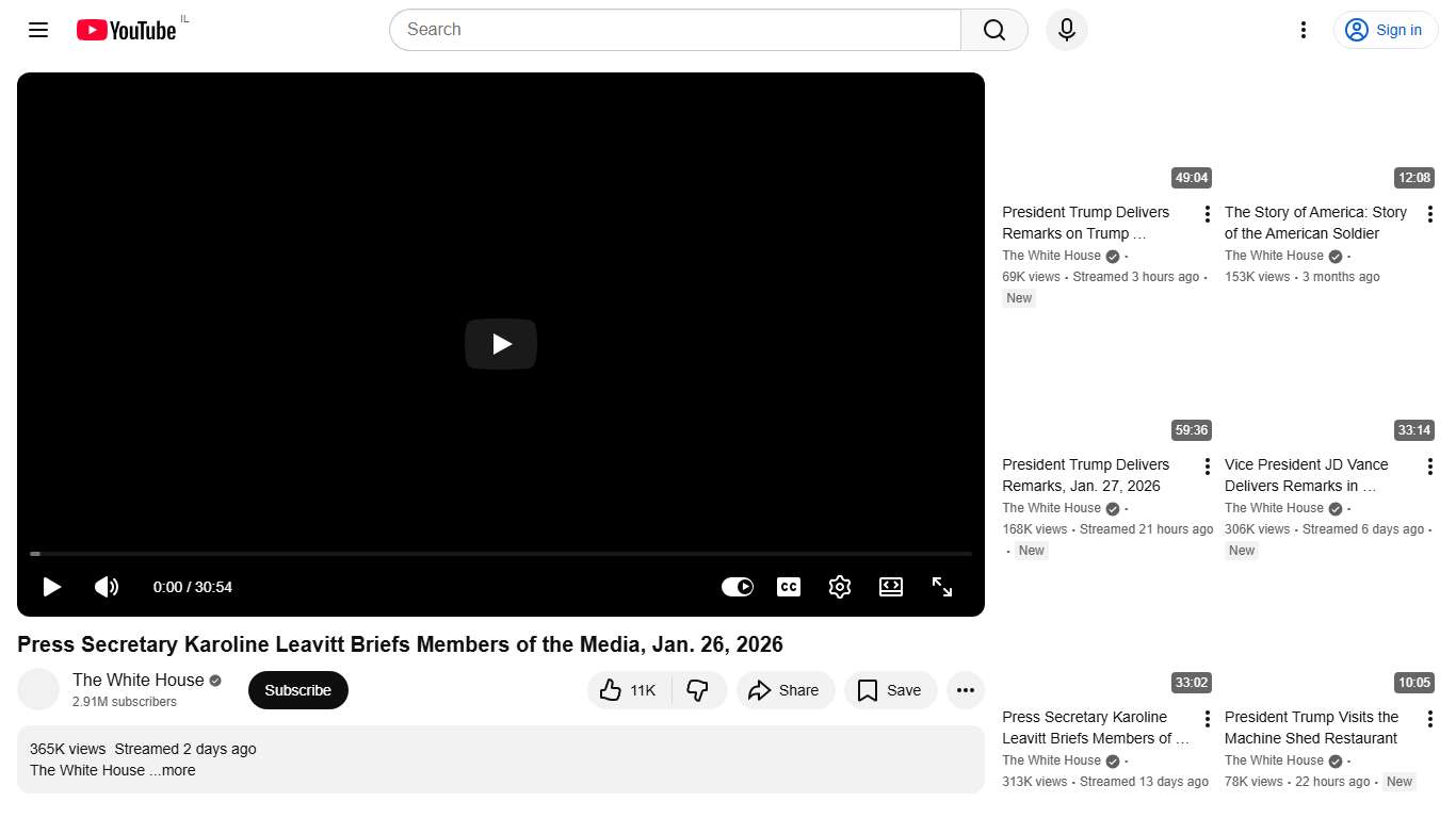 Press Secretary Karoline Leavitt Briefs Members of the Media, Jan. 26, 2026 - YouTube